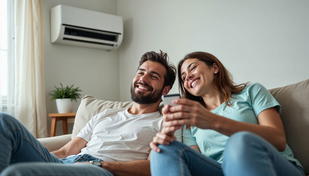a man and a woman sitting on a couch